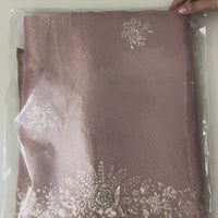 Baby pink tissue saree with pittan threadwork and sequins