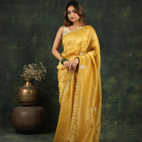 Yellow saree with Sequins and threadwork along with matching blouse