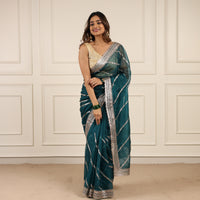 Turquoise Blue Organza with Pittan work