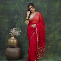 Red Organza Saree with Gotta and Ari tari work