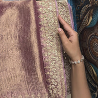 Baby pink crush tissue saree with gottapatti, moti and sequins threadwork