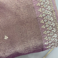 Baby pink crush tissue saree with gottapatti, moti and sequins threadwork
