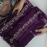 Beautiful purple organza saree with sequins and zardosi threadwork
